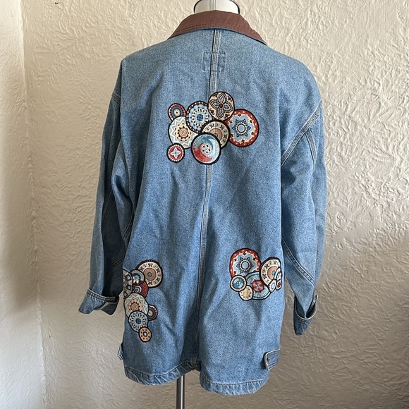 Vintage Sunbelt Denim Jacket Light Wash Embroidered Circular Embroidered Details - Picture 5 of 9